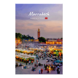 Marrakesh, Marokko - Jemaa el Fnaa plein Foto Afdruk