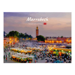 Marrakesh, Marokko - Jemaa el Fnaa plein Foto Afdruk