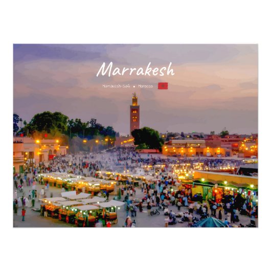 Marrakesh, Marokko - Jemaa el Fnaa plein Foto Afdruk (Voorkant)