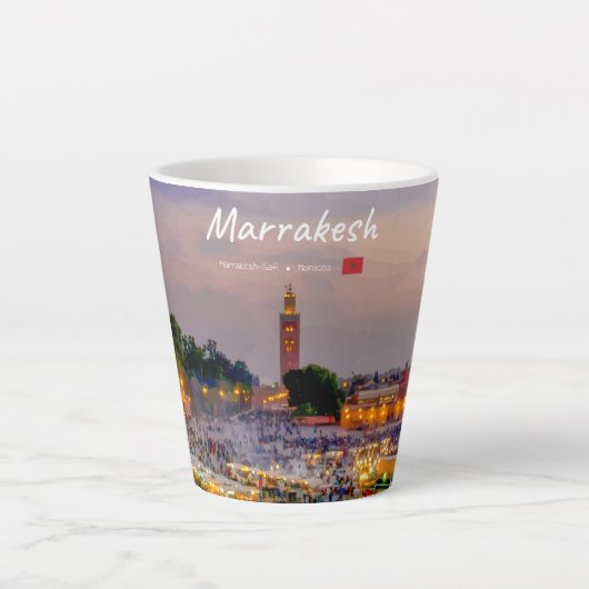 Marrakesh, Marokko - Jemaa el Fnaa plein klein Latte Mok (Voorkant)