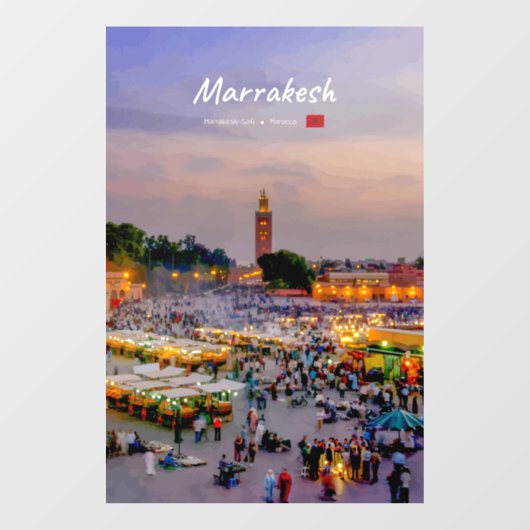 Marrakesh, Marokko - Jemaa el Fnaa plein Raamsticker (Vel)