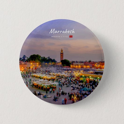 Marrakesh, Marokko - Jemaa el Fnaa plein Ronde Button 5,7 Cm (Voorkant)