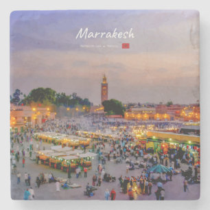 Marrakesh, Marokko - Jemaa el Fnaa plein Stenen Onderzetter