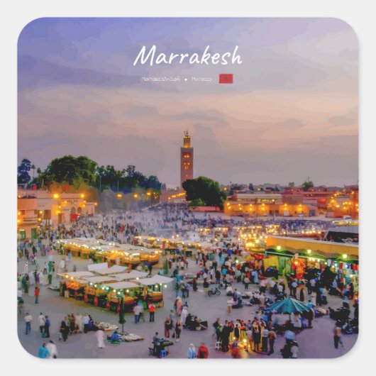 Marrakesh, Marokko - Jemaa el Fnaa plein Vierkante Sticker (Voorkant)