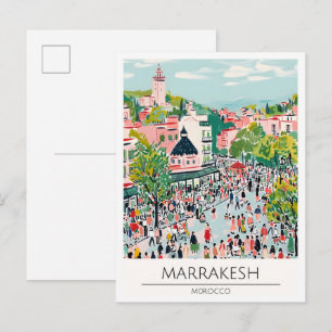 Marrakesh Marokko Vintage Kunst Illustratie Reizen Briefkaart