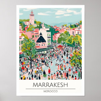 Marrakesh Marokko Vintage Kunst Illustratie Reizen Poster