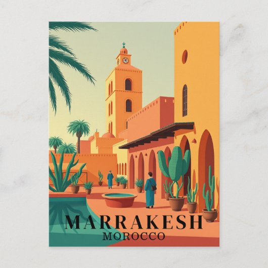 Marrakesh Marokko Vintage Travel Briefkaart (Voorkant)