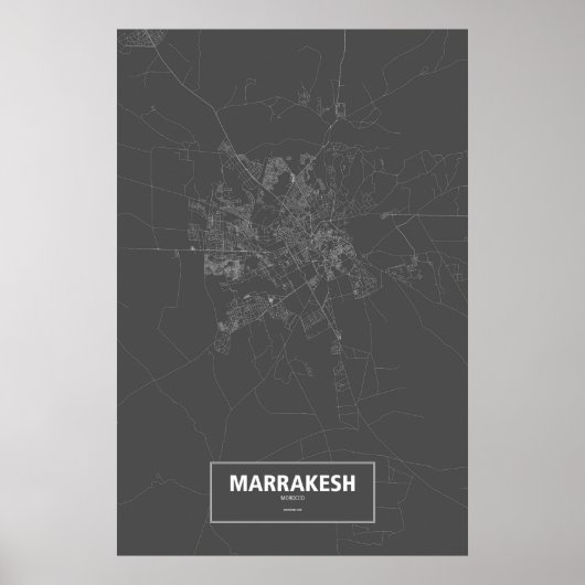Marrakesh, Marokko (wit op zwart) Poster (Voorkant)