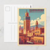 Marrakesh oud stadsgebouw met moskee briefkaart (Voorkant / Achterkant)