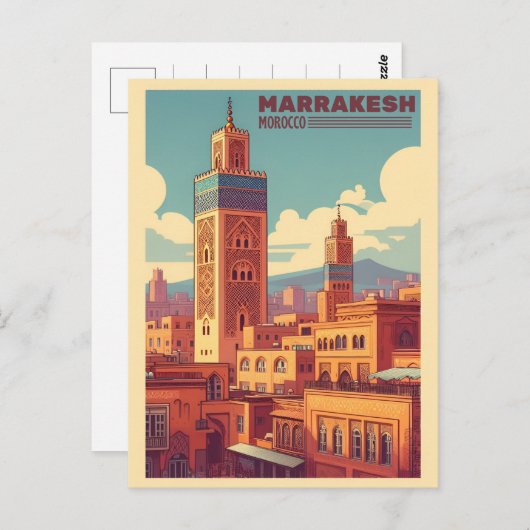 Marrakesh oud stadsgebouw met moskee briefkaart (Voorkant / Achterkant)
