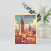 Marrakesh oude stad gebouw met moskee briefkaart (Staand voorkant)