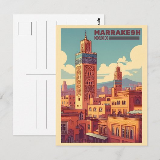 Marrakesh oude stad gebouw met moskee briefkaart (Voorkant / Achterkant)