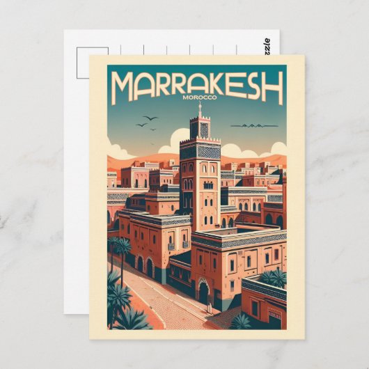 Marrakesh oude stad skyline met moskee geschenken briefkaart (Voorkant / Achterkant)