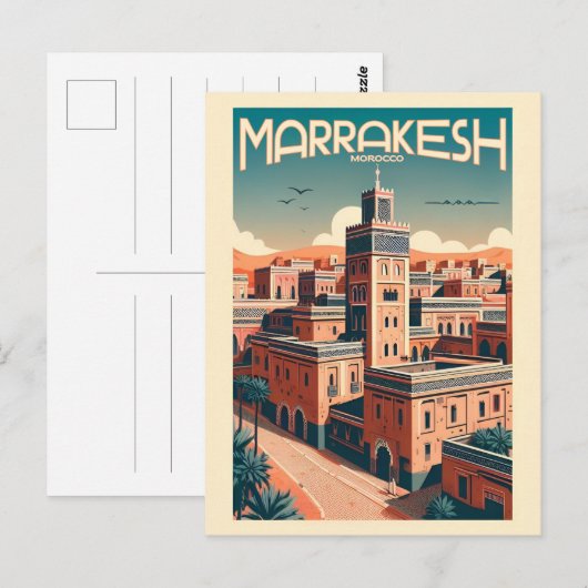 Marrakesh oude stadssilhouet met moskee cadeaus briefkaart (Voorkant / Achterkant)
