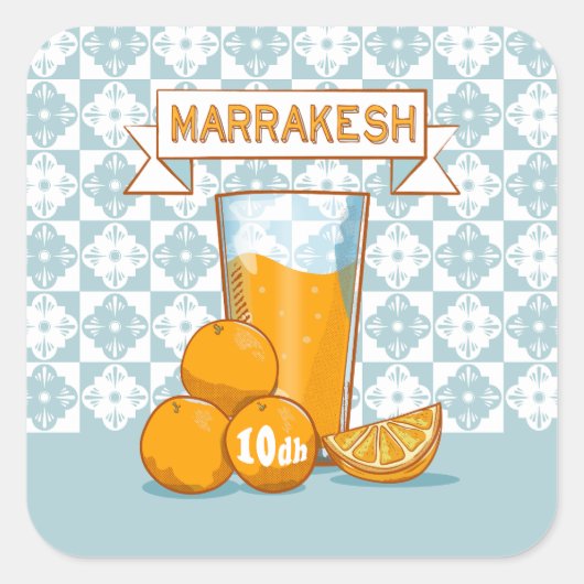 MARRAKESH Sinaasappel Juice Retro Poster Vierkante Sticker (Voorkant)