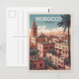 Marrakesh stadsmoskee met palmen Marokko  Briefkaart