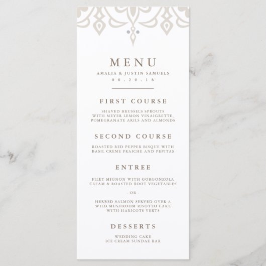 Marrakesh Wedding Menu Kaart | Linen Greige (Voorkant)