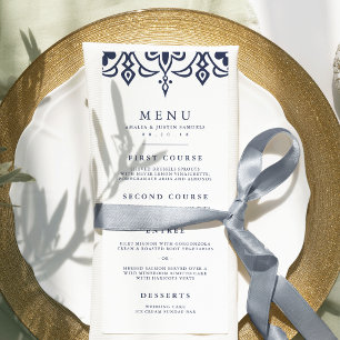 Marrakesh Wedding Menu Kaart Marineblauw
