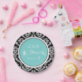 Marriage Black Damask Aqua Paper Bord (Feest)