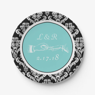 Marriage Black Damask Aqua Paper Bord