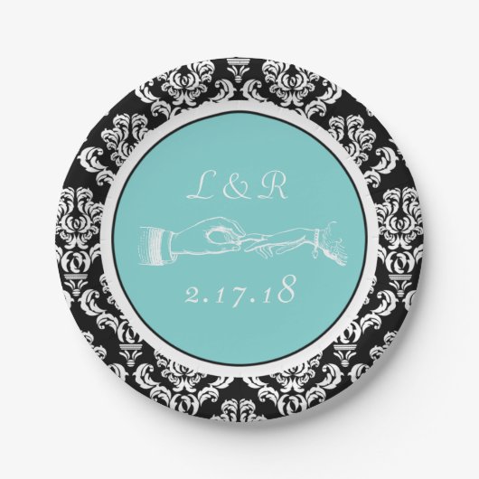 Marriage Black Damask Aqua Paper Bord (Voorkant)