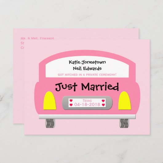 Marriage Elopement Aankondiging Briefkaart Roze Au (Voorkant / Achterkant)