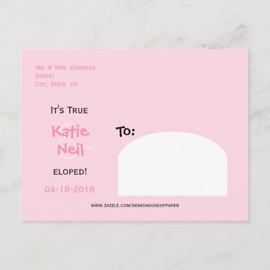 Marriage Elopement Aankondiging Briefkaart Roze Au (Achterkant)