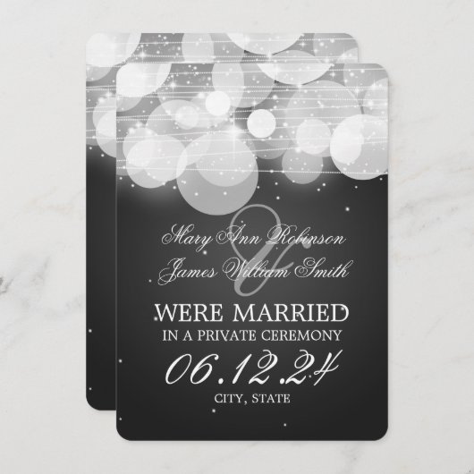 Marriage Elopement Glow & Sparkle Black Aankondiging (Voorkant / Achterkant)