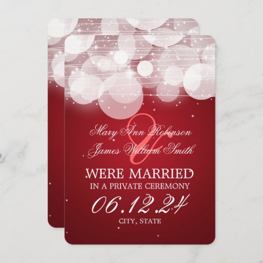Marriage Elopement Glow & Sparkle Red Aankondiging (Voorkant / Achterkant)
