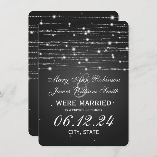 Marriage/Elopement Sparging Lines Black Aankondiging (Voorkant / Achterkant)