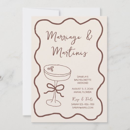 Marriage & Martinis Hand Drawn Bach Weekend Kaart (Voorkant)