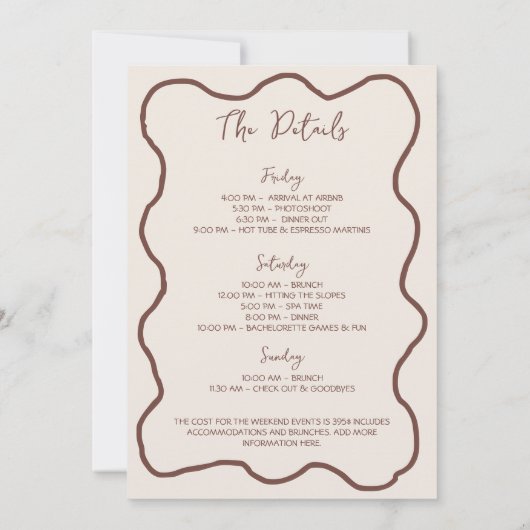 Marriage & Martinis Hand Drawn Bach Weekend Kaart (Achterkant)