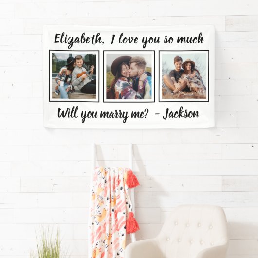 Marriage Proposal Marry Me 3 Foto Zwart-wit Spandoek (Insitu)