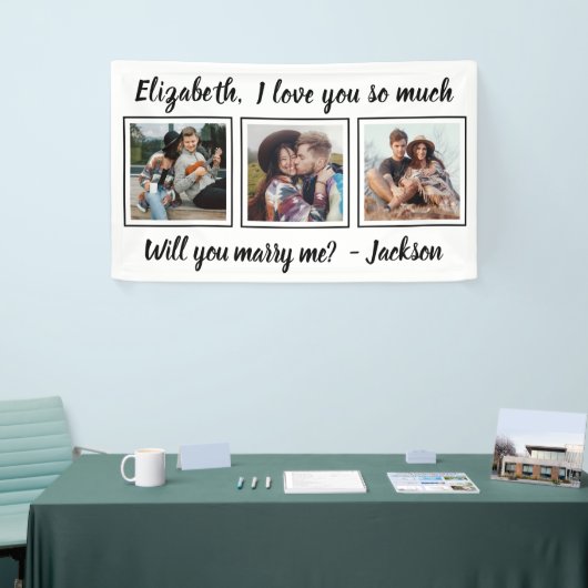Marriage Proposal Marry Me 3 Foto Zwart-wit Spandoek (Beurs)