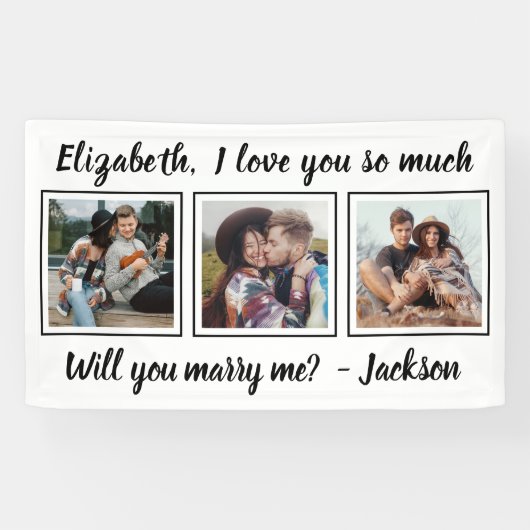 Marriage Proposal Marry Me 3 Foto Zwart-wit Spandoek (Horizontaal)