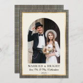 Married and Bright Arch Photo Black Gold Plaid  Feestdagenkaart (Voorkant / Achterkant)