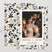 Married and Bright Black Gold Photo Christmas Card Feestdagenkaart (Voorkant / Achterkant)