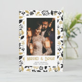 Married and Bright Black Gold Photo Christmas Card Feestdagenkaart (Staand voorkant)