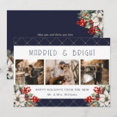 Married And Bright Blue Newlywed 3 Photo Feestdagenkaart (Voorkant / Achterkant)