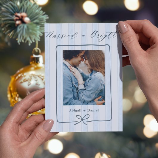 Married and Bright Hand Drawn Frame Photo Wedding Bedankkaart