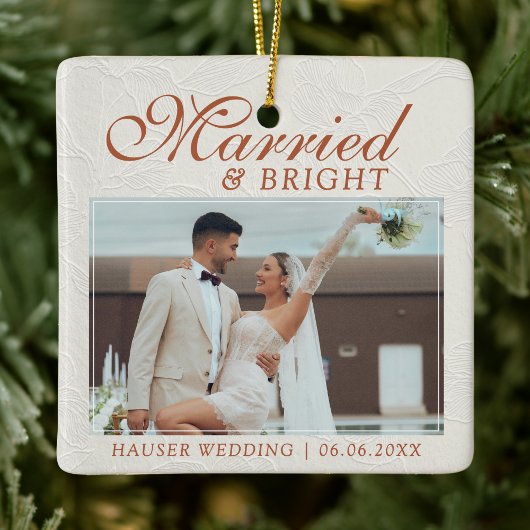 Married and Bright Photo Keepsake Wedding Keramisch Ornament