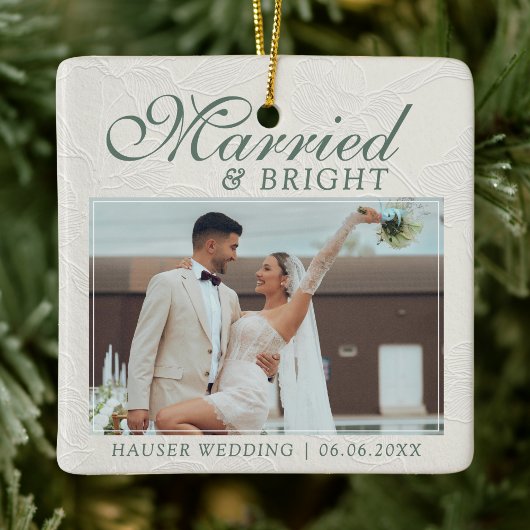 Married and Bright Photo Keepsake Wedding Keramisch Ornament