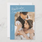 Married and Grateful Wedding Photo Denim Blue Bedankkaart (Voorkant)