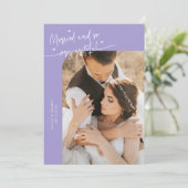 Married and Grateful Wedding Photo Lilac Bedankkaart (Staand voorkant)