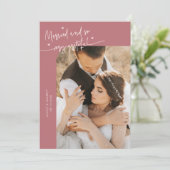 Married and Grateful Wedding Photo Pink Bedankkaart (Staand voorkant)