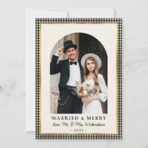 Married and Merry Arch Photo Black Gold Plaid 