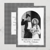 Married and Merry Arch Photo Black White Plaid Feestdagenkaart (Voorkant / Achterkant)