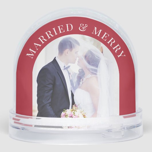 Married And Merry Arch Photos Newlywed Christmas Sneeuwbol (Achterkant)