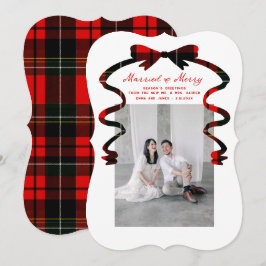 Married and Merry Bow Photo Christmas Newlyweds Feestdagenkaart