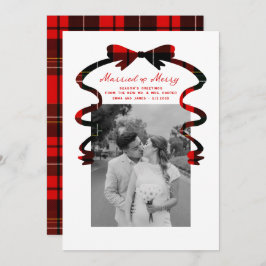 Married and Merry Bow Photo Christmas Newlyweds Feestdagenkaart